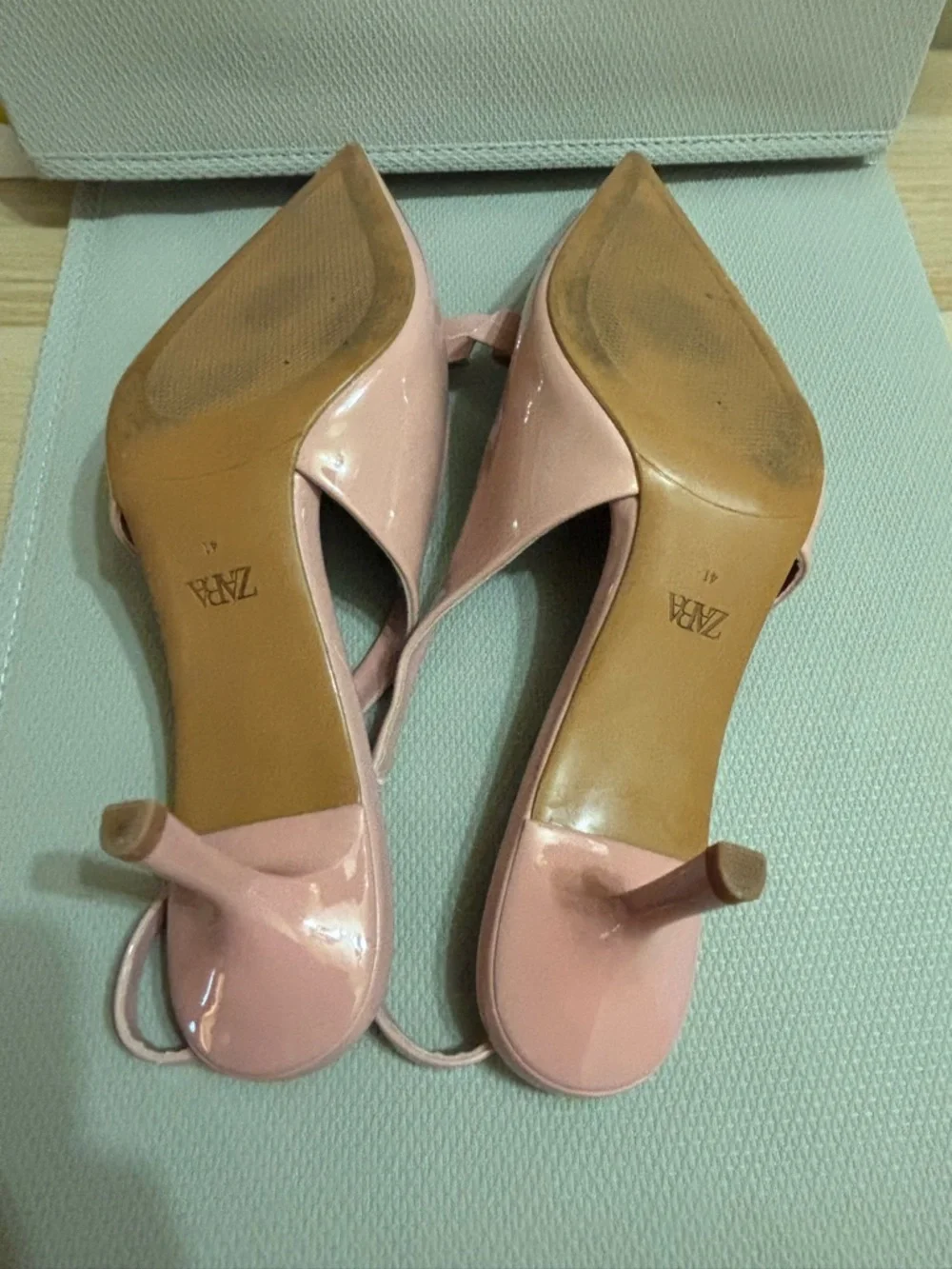 ZARA Blush Pink Patent Slingback Heels Bow Detail EU 41 - Picture 6 of 6